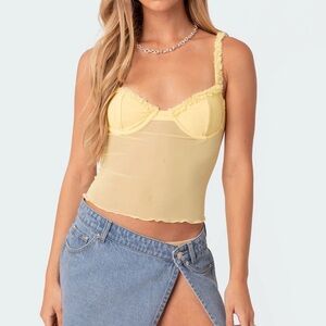Edikted Yellow Ruffle Trim Tank Top